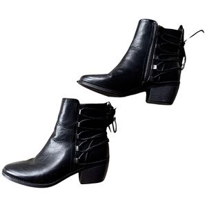 Pierre Dumas Black booties back lacing side zip Vegan Leather 8.5